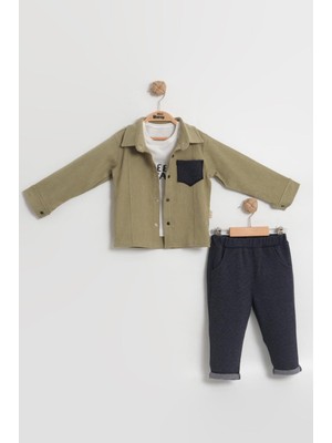 Mini Baray Kadife Gömlekli Zarif Erkek Bebek 3’lü Takım – Pamuklu (9-18 Ay)