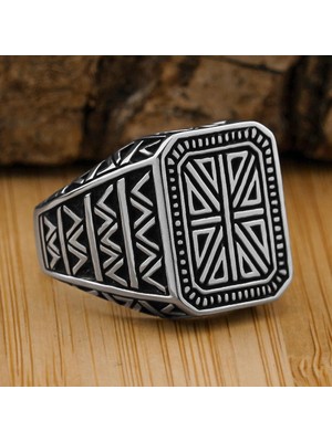 Selçuklu Motifli Desenli 925 Ayar Gümüş Yüzük