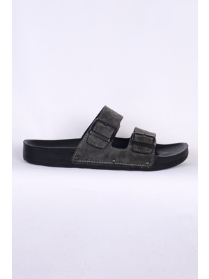 Pierre Cardin 7241 Gri Nubuk Çift Bantlı Erkek Terlik