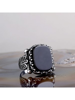 925 Ayar Gümüş Onix Taşlı Erkek Model Yüzük