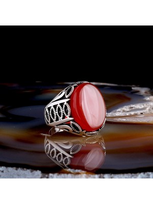 Akik Taşlı Oval Model 925 Ayar Gümüş Erkek Yüzük