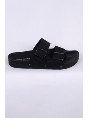 Pierre Cardin 7241 Siyah Nubuk Çift Bantlı Erkek Terlik