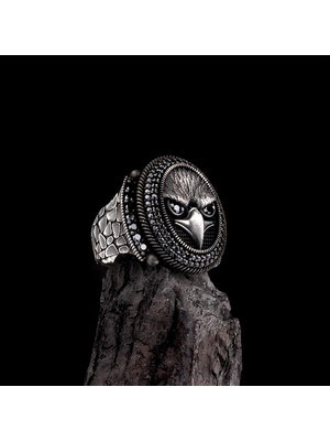 925 Ayar Gümüş Kartal Motifli Mikro Taşlı Erkek Yüzük