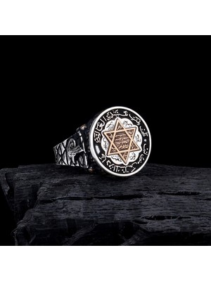 925 Ayar Gümüş Hz Süleyman Mührü Tuğra Model Yüzük