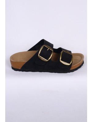 Pierre Cardin 7551 Anatomik Rahat Orijinal Ürün Çift Tokalı Siyah Kadın Terlik