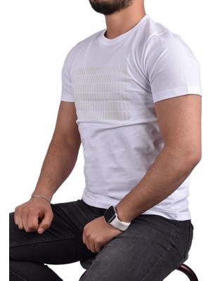 Adv-5000 Bisiklet Yaka Tişört /Beyaz/M