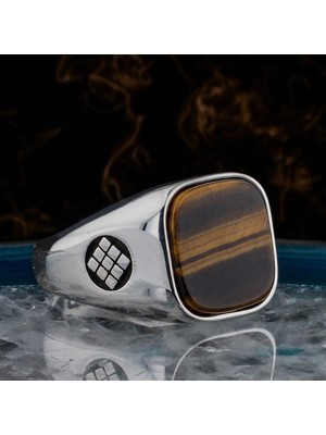 Kaplangözü Taşlı Desenli 925 Ayar Gümüş Erkek Yüzük