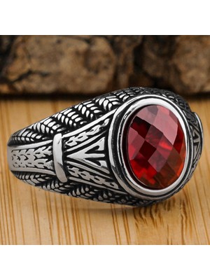 Oval Kırmızı Zirkon Taşlı 925 Ayar Gümüş Yüzük
