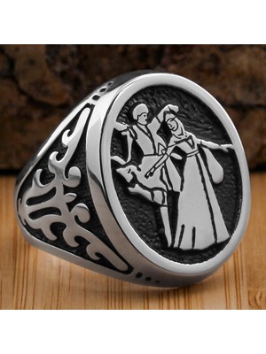 Kafkas Motifli Oval 925 Ayar Gümüş Yüzük