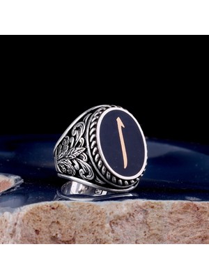 Arapça Elif Yazılı 925 Ayar Gümüş Erkek Yüzük