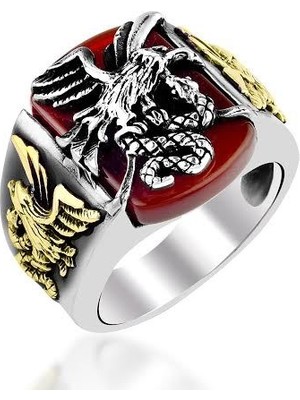 925 Ayar Gümüş Akik Taşlı Kartal Motifli Yüzük