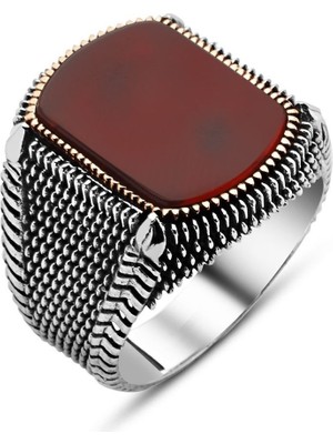 925 Ayar Gümüş Akik Taşlı Erkek Yüzük