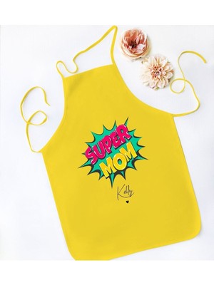Mediterian Kişiye Özel Renkli Sarı Mutfak Önlüğü, Pamuk Polyester, Anneler Günü Tasarımı