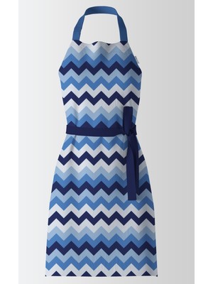 Mediterian Mavi zigzag desenli mutfak önlüğü, şık ve kullanışlı, 55x75 cm polyester