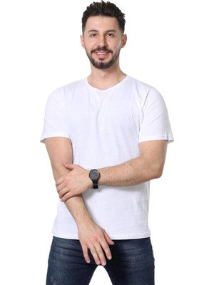 Slim Fit Bisiklet Yaka Siyah Basic Düz Kısa Kollu Tişört