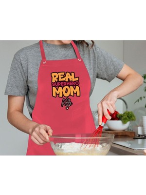 Mediterian Kişiye Özel Anneler Günü Temalı Pembe Keten Mutfak Önlüğü 55x75