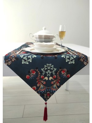 Benlisso Çift Taraflı Runner , Püsküllü Leke Tutmaz Kumaş Burbery & Saray Motifi Tezhip