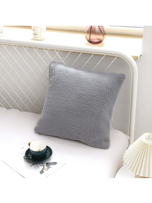 Peluş Teddy Puffy Dekoratif Yastık Kırlent Kılıfı Gri 43 x 43