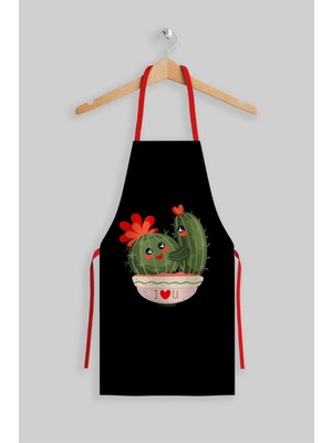 Mediterian Kahverengi kaktüs desenli mutfak önlüğü, şık ve kullanışlı tasarım, 50x60 cm