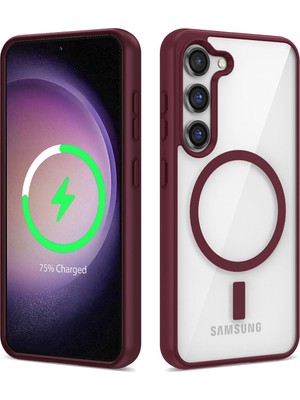 Galaxy S22 Kılıf Magsafe Wireless Şarj Özellikli Silikon Uzrm Ege Kapak-Koyu Kırmızı