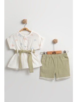 Mini Baray Organik Pamuk Kelebekli Kız Şortlu Takımı (2-3-4-5 Yaş) - Nefes Alabilir Yazlık Bebek Kıyafeti