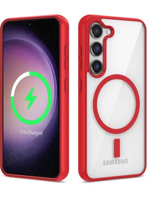 Uzaklarda Arama  Samsung Galaxy S22 Kılıf Magsafe Wireless Şarj Özellikli Silikon Uzrm Ege Kapak-Kırmızı