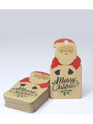Vice Noel Baba Temalı Yeni Yıl Etiketi- Merry Christmas -Kraft Yılbaşı  Etiketi (4 X7,5 Cm) 40 Adet