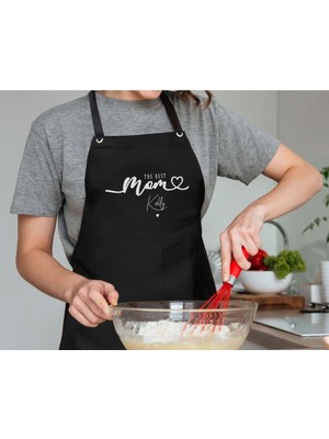 Mediterian Kişiye Özel Annelere Özel Siyah Mutfak Önlüğü, Renkli, 55x75, Keten Tasarım
