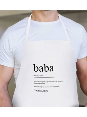 Mediterian Kişiye Özel Baba Temalı Beyaz Mutfak Önlüğü, Renkli, Şık ve Özelleştirilebilir