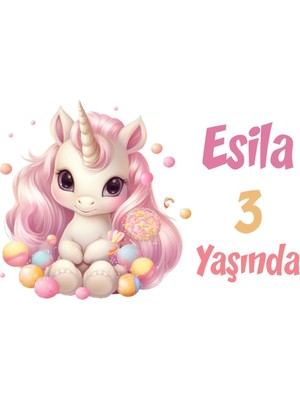 Pembe Unicorn Temalı Doğum Günü Afişi -7 35X50 cm