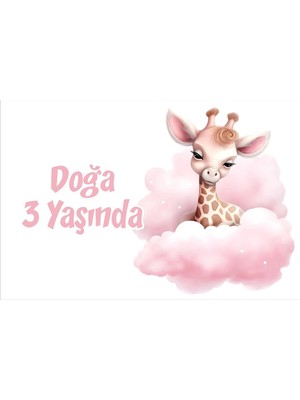 Mor Sevimli Zürafa Doğum Günü Afişi 35X50 cm