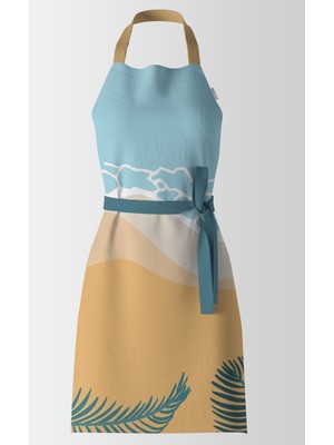 Mediterian Tropikal Desenli Mutfak Önlüğü, Yeşil, 55x75 cm, Polyester, Şık ve Fonksiyonel
