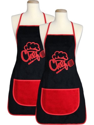 Mediterian Siyah Mikrofiber İkili Mutfak Önlüğü, cepli, su ve sıvı geçirmez, 50x70 cm