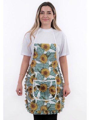 Mediterian Yeşil ayçiçeği desenli su geçirmez mutfak önlüğü, 50x70 cm, çok renkli