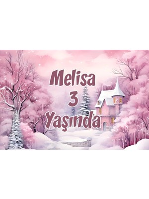 Pembe Orman ve Şato Temalı Doğum Günü Afişi -3 35X50 cm