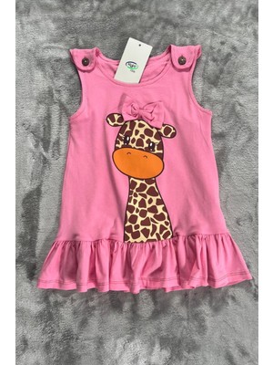 Baskılı Fırfırlı Fiyonklu Kız Çocuk Elbise