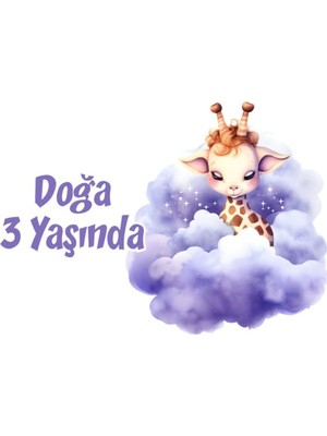 Mor Sevimli Zürafa Doğum Günü Afişi -2 50X70 cm