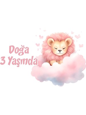 Pembe Sevimli Aslan Doğum Günü Afişi 50X70 cm