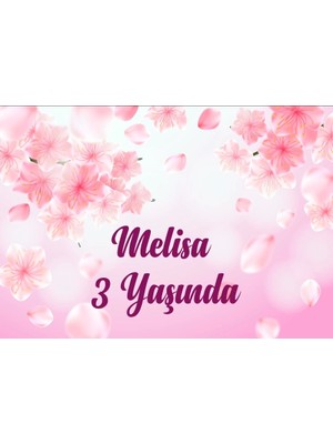 Pembe Çiçekler Temalı Doğum Günü Afişi 50X70 cm
