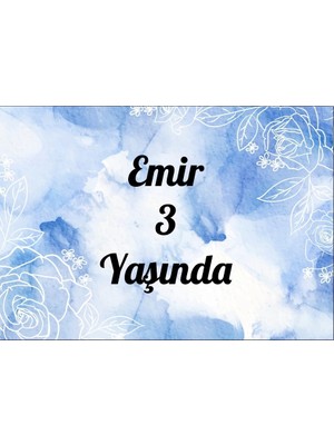 Mavi Çiçekli Doğum Günü Afişi 50X70 cm