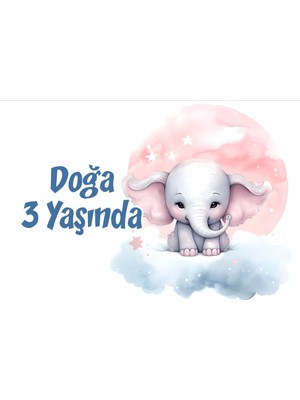 Mor Sevimli Fil Temalı Doğum Günü Afişi 70X100 cm