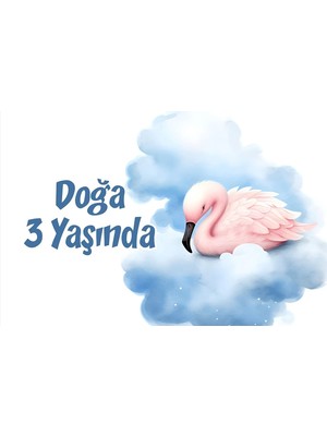 Pembe Sevimli Kuğu Temalı Doğum Günü Afişi 70X100 cm