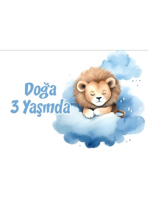 Mavi Sevimli Aslan Temalı Doğum Günü Afişi -2 70X100 cm