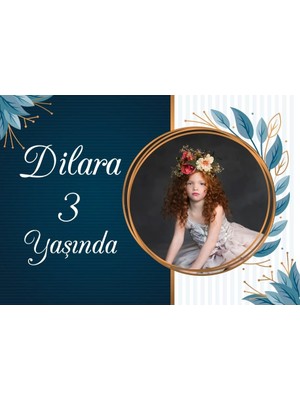 Mavi Çiçekler Temalı Doğum Günü Afişi 70X100 cm