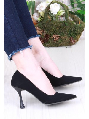 Fort 16308 Düz Sade Süet Rahat Şık Stiletto Yüksek Topuklu Kadın Ayakkabı