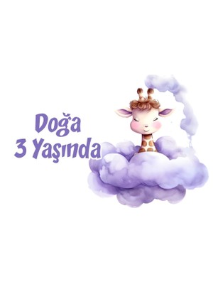 Mor Sevimli Zürafa Doğum Günü Afişi -2 100X150 cm