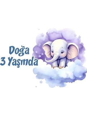 Mor Sevimli Fil Temalı Doğum Günü Afişi 100X150 cm