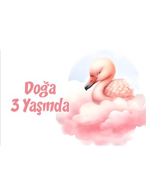 Pembe Sevimli Kuğu Temalı Doğum Günü Afişi 100X150 cm