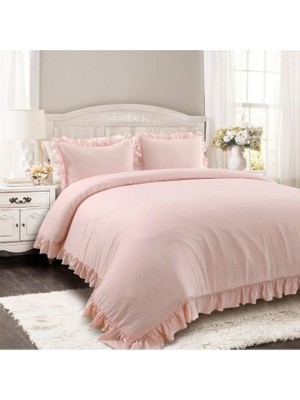 Pudra Renk Fırfırlı Pamuk Saten Çift Kişilik Nevresim Takımı