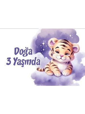 Mor Sevimli Kaplan Doğum Günü Afişi 100X150 cm